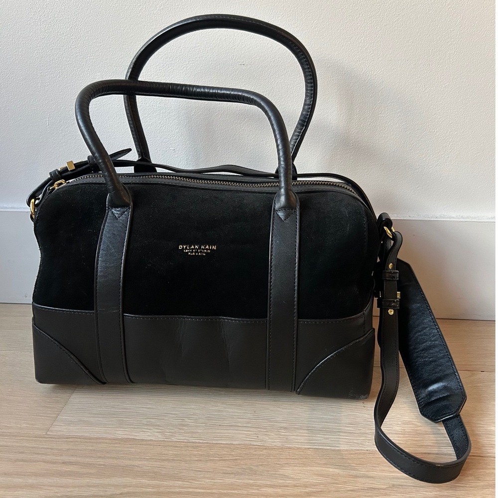 Dylan Kain Boston Doctor's Bowler Bag Black Leather Suede Gold 2 Way Crossbody